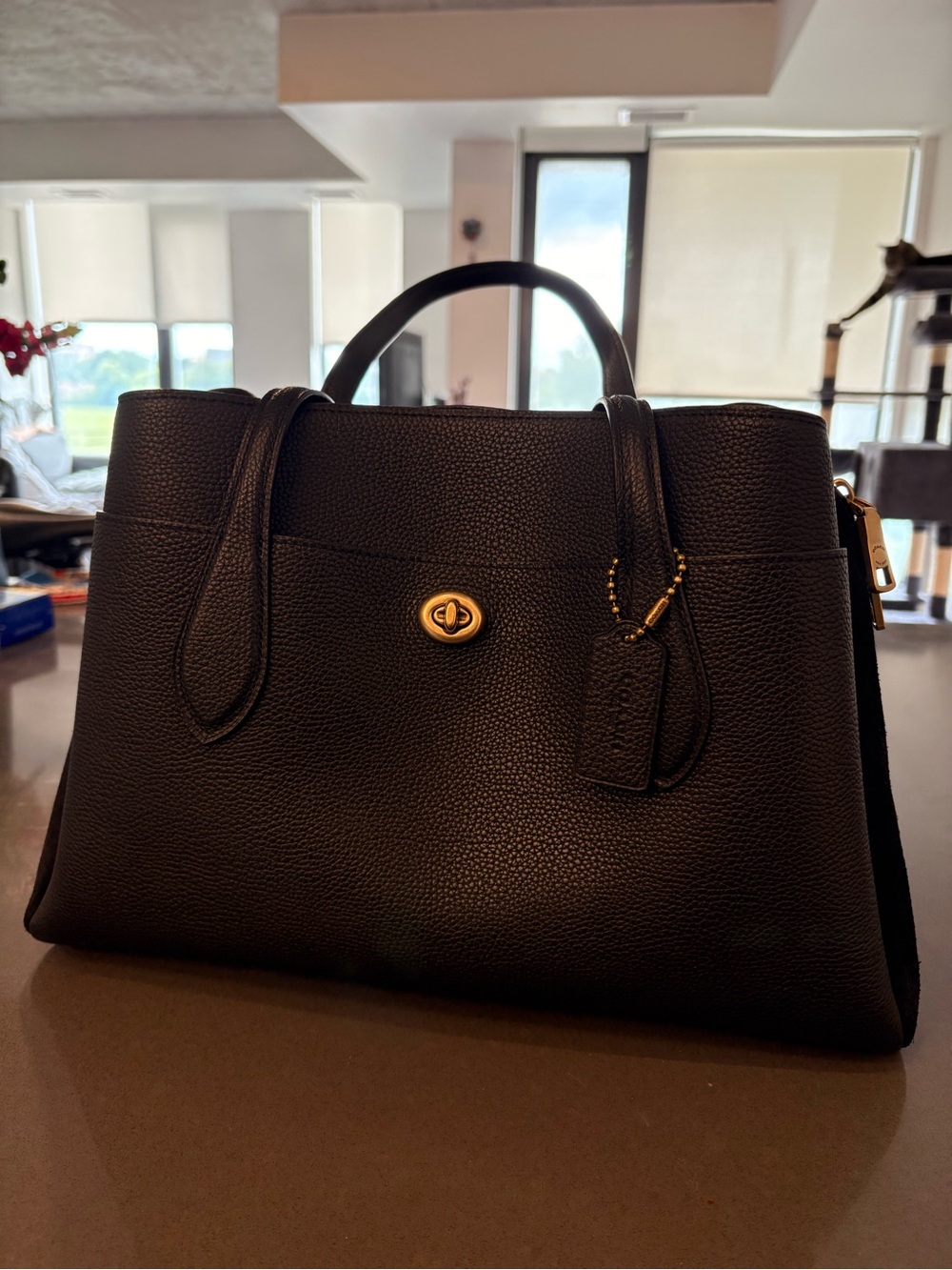 Coach Black Pebbled Leather Turn-Lock Shoulder Bag